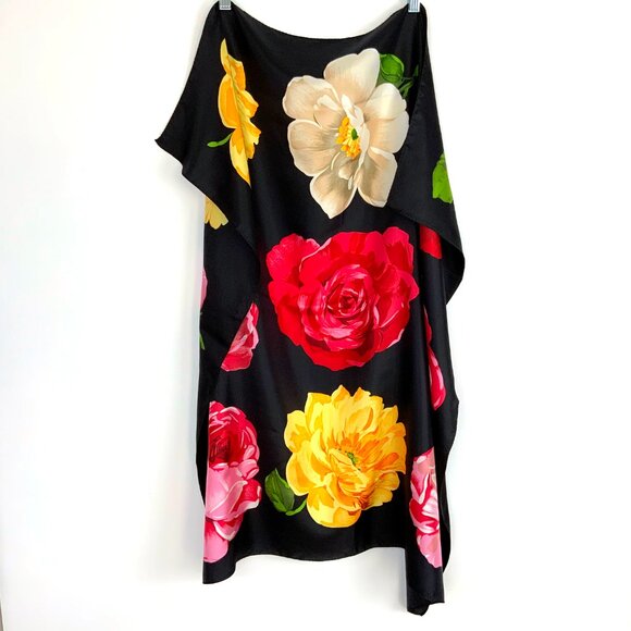 ECHO Large Square Silk Scarf Rose Blossons on Black Background 35" - Picture 15 of 16